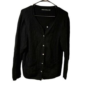 GUDRUN‎ SJODEN Black Knit Wool Blend Button Cardigan Sweater Size Large